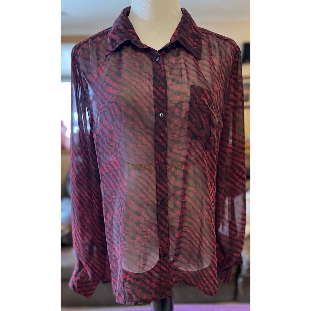 BKE Boutique Sheer Blouse - Red Animal‎ Print Design Women's Size XL NWOT